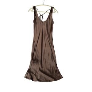 GAP Bronze Slip Dress Minimalist Midi Tie Back Bias Cut XS